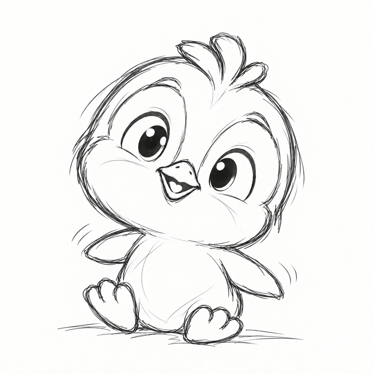 Black-and-white sketch of a little Penguin Match penguin sitting down